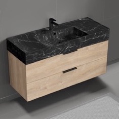Floating Bathroom Vanity, Modern, 48 inch, Black Marble Style Sink